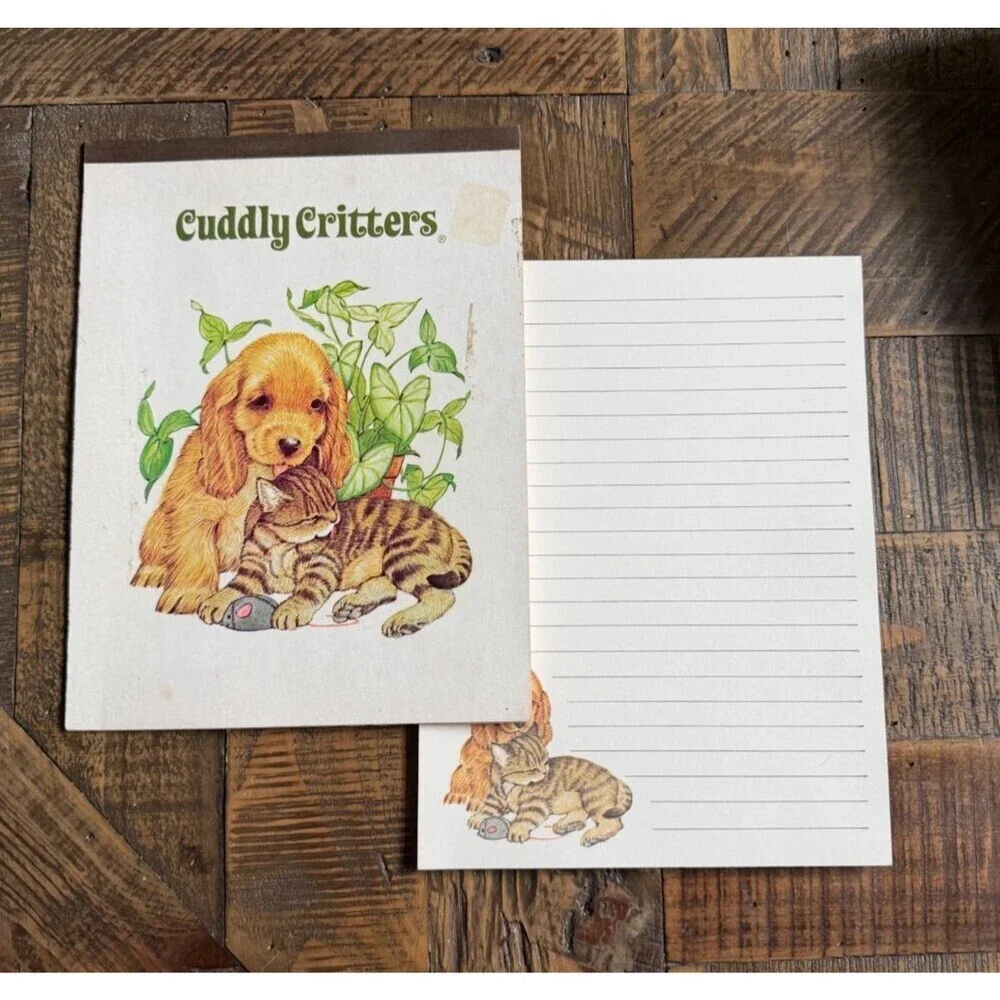 Cuddly Critters Stationery Note Pad Vintage 80s Sangamon Dog Cat Mouse